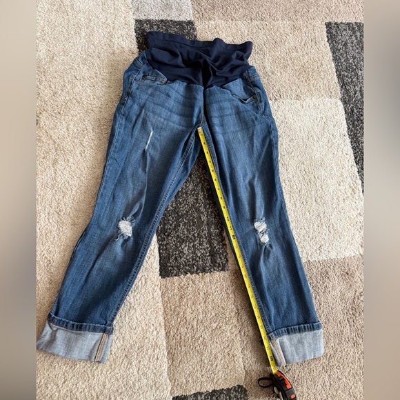 Indigo Blue Boyfriend Maternity Jeans with Distressed Details - Picture 1 of 4